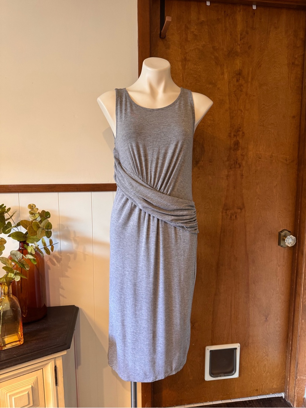 Fabletics Retta Midi Dress Gray Draped Jersey Athleisure Women's Size Small